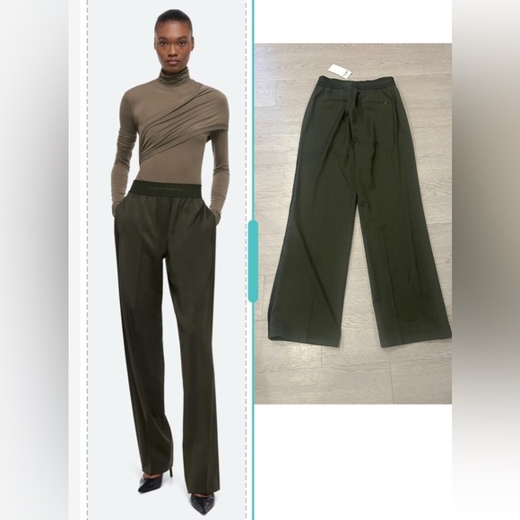 Helmut Lang Wool Car Trousers Green Melange Size 4 Straight Leg NWT - Picture 1 of 7